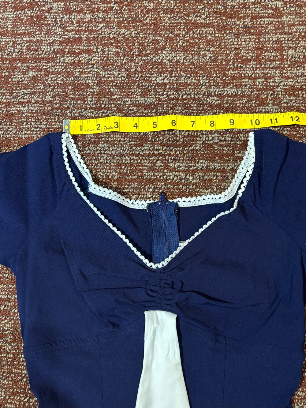 Vintage style fitted stretch navy blue sailor dress eyelet trim tie detail Med - Picture 12 of 16